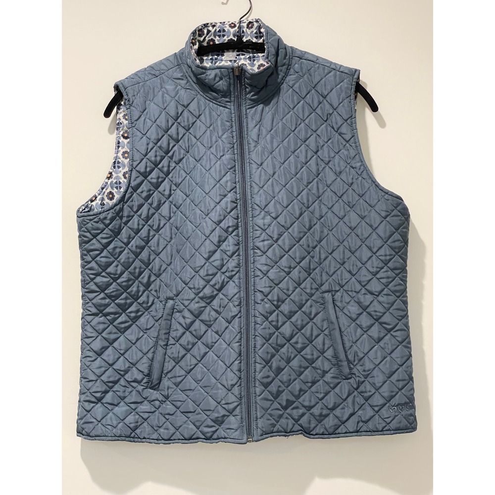 Three Hearts Women's Reversible‎ Quilted Vest Blue Geometric Print Sleeveless